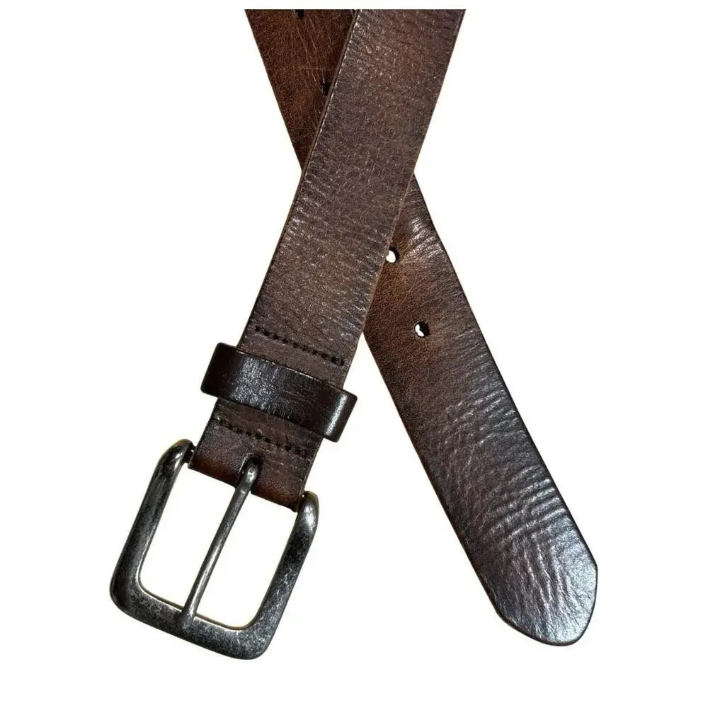 American Eagle Mens Dark Brown Genuine Leather Belt Silver Buckle 34-40